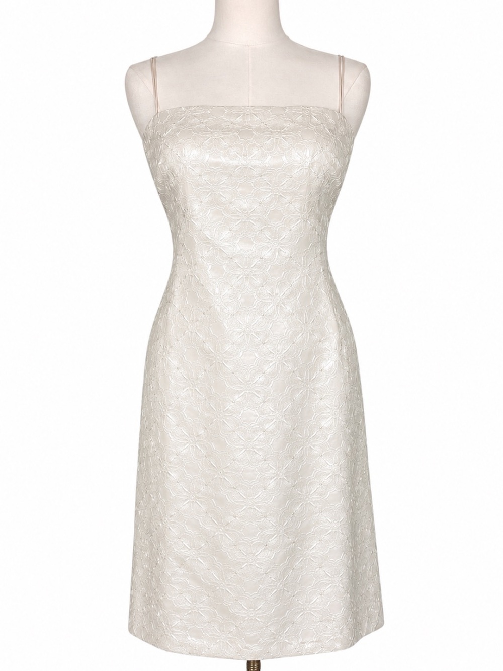 VTG Talbots 100% Silk Ivory Embroidered Sequin Sheath Dress Cocktail Bridal 14P
